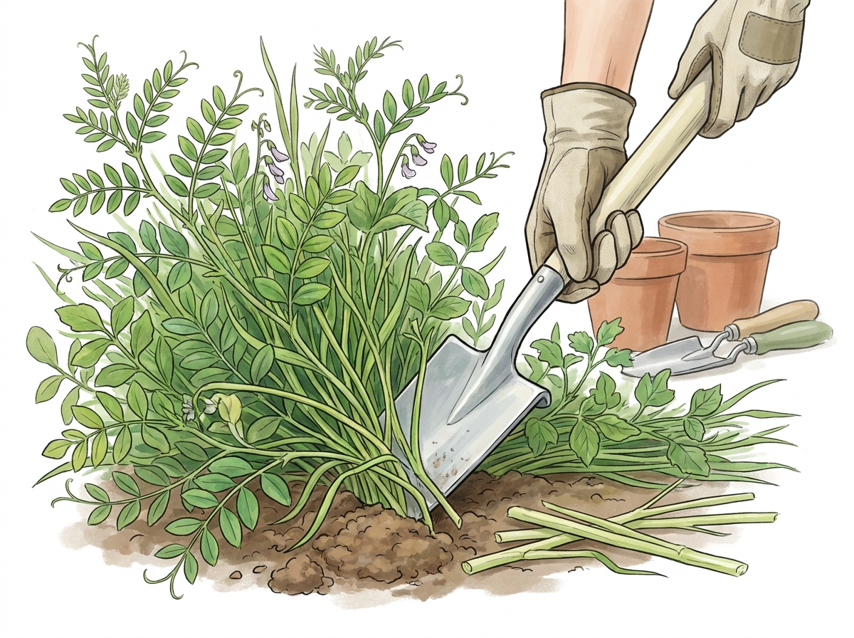 Cut green manures close to the soil surface to prevent them from re-growing or setting seed.