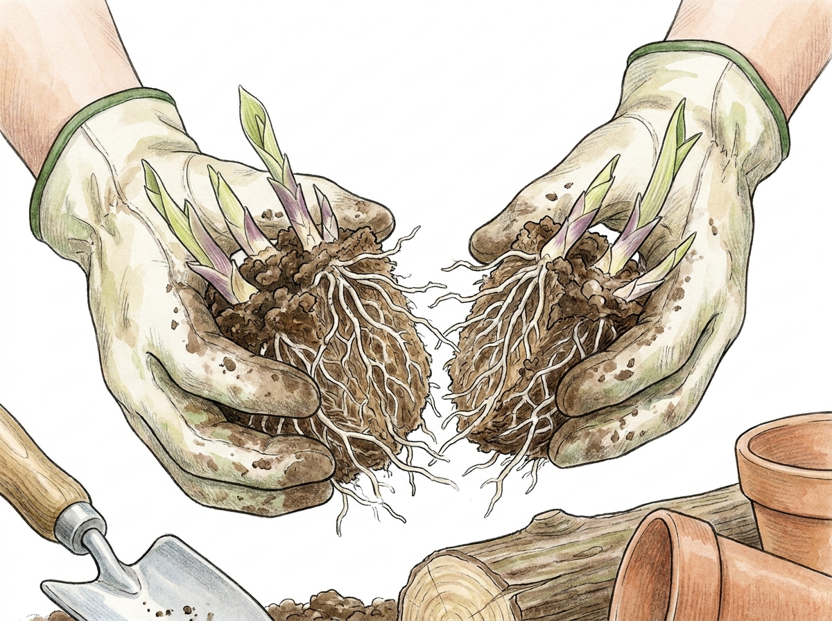 Gentle hand-pulling is often sufficient for dividing softer-rooted perennials like Hostas.