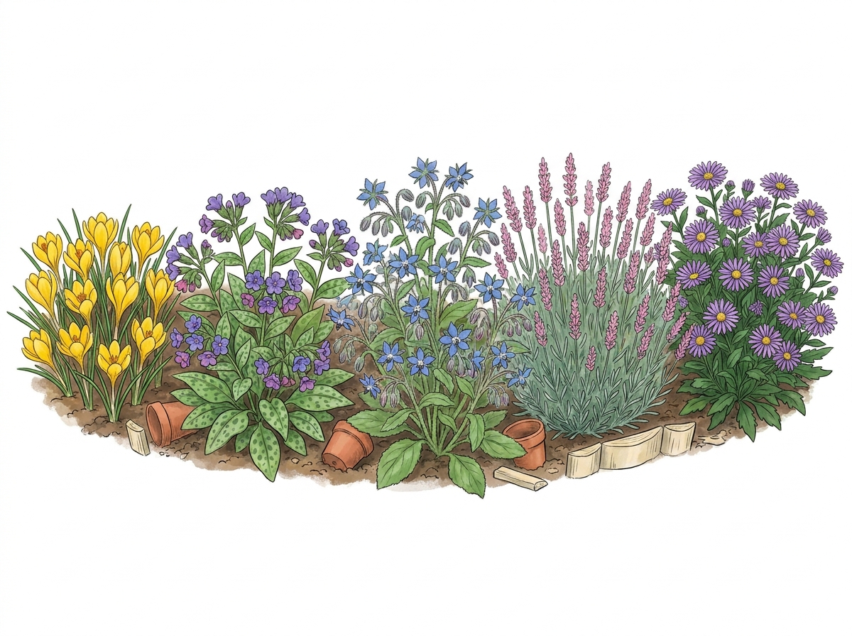 Planting in generous blocks ensures bees can easily find food sources.