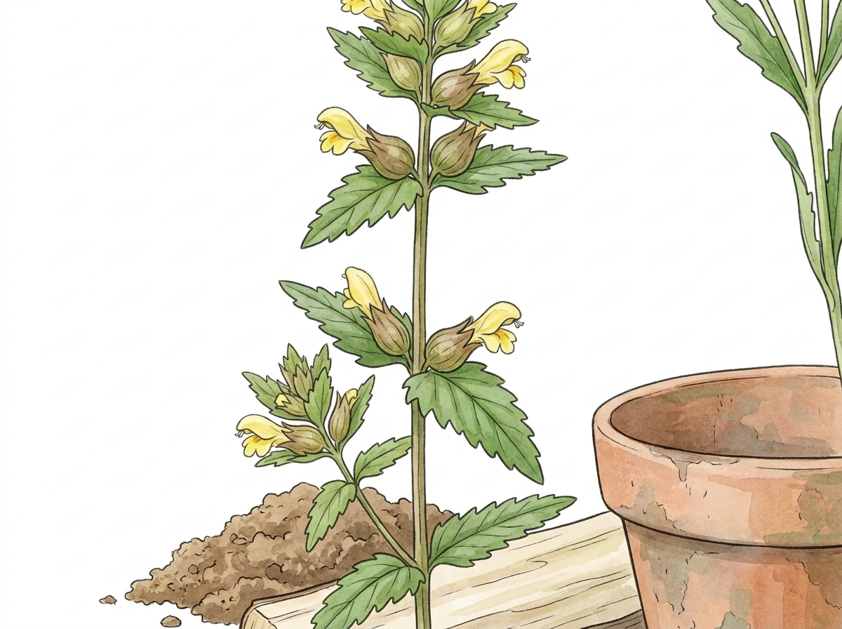 Yellow Rattle (Rhinanthus minor) weakens grasses by parasitising their roots.