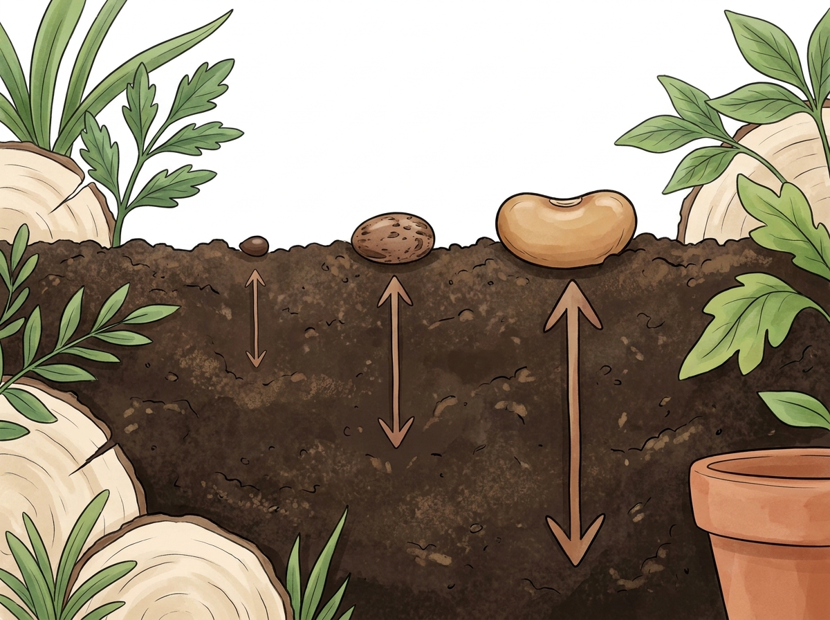 Sowing depth guide: match the depth to the seed size.