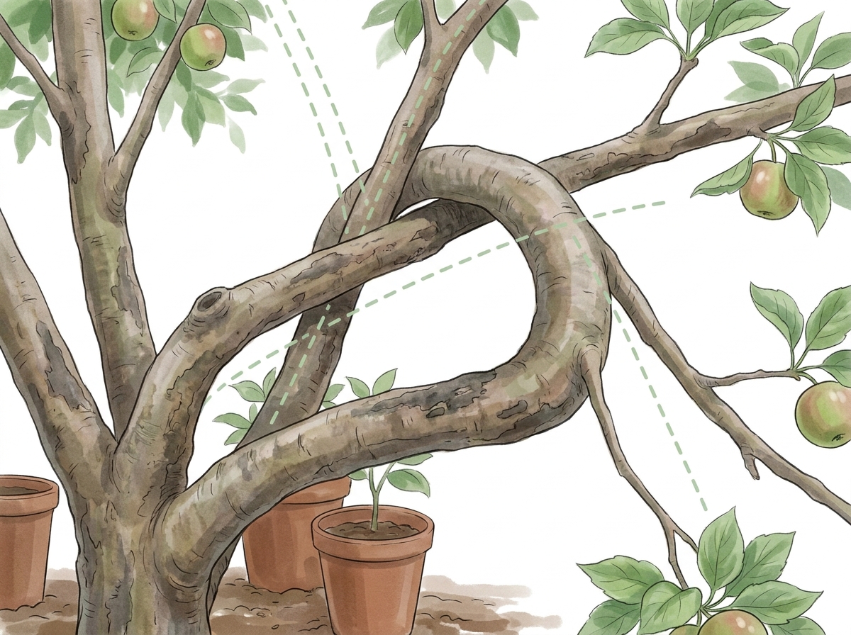 Identifying problematic branch structures: crossing, rubbing, and poorly angled limbs.