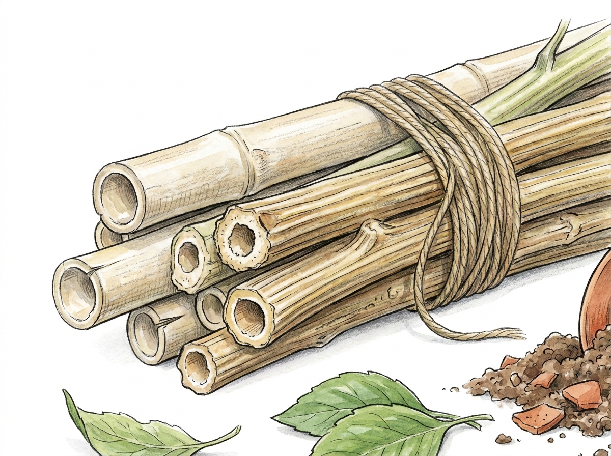 Bundle up hollow stems for bees and insects.