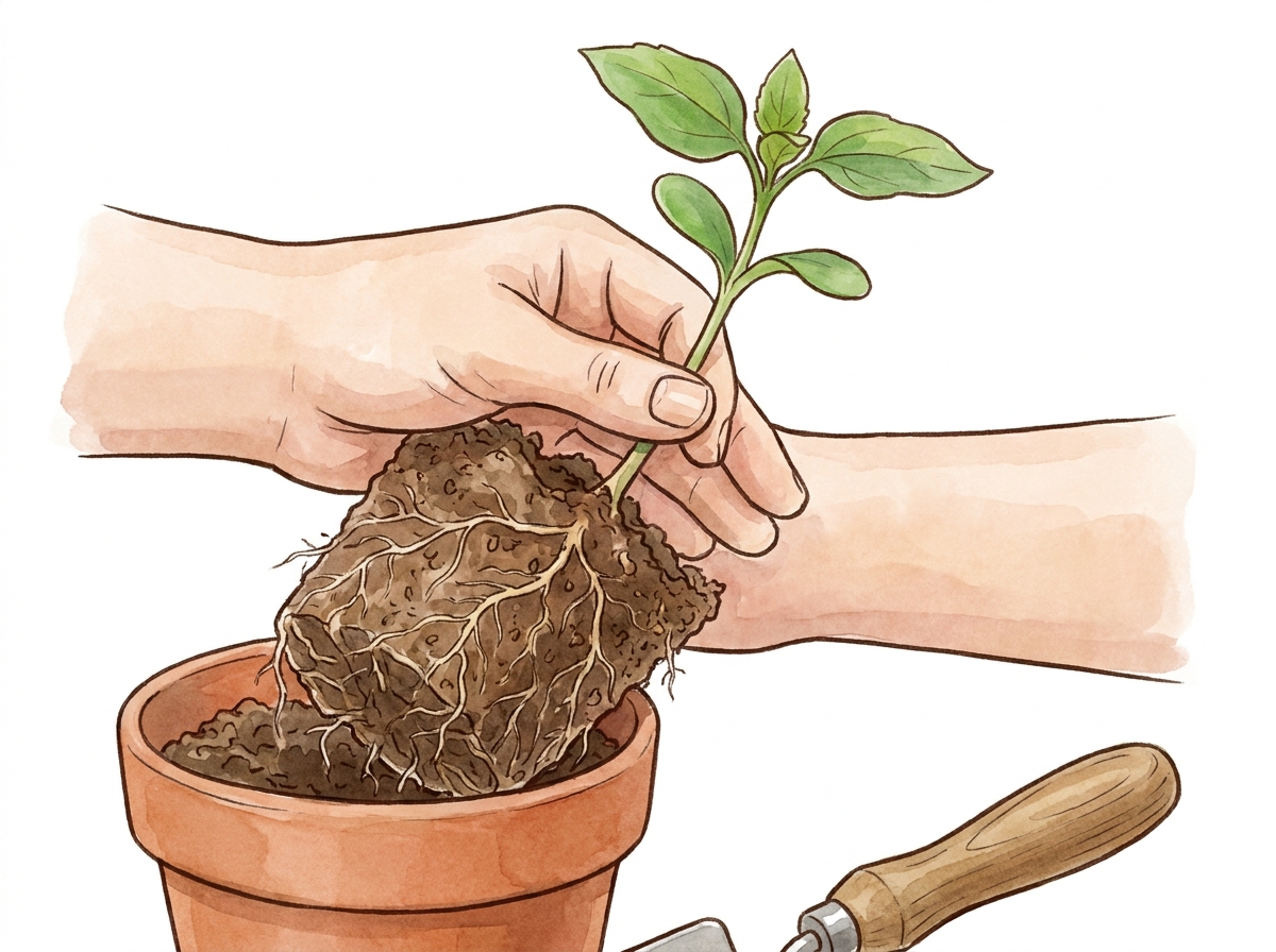 Carefully moving your seedling to its new home.