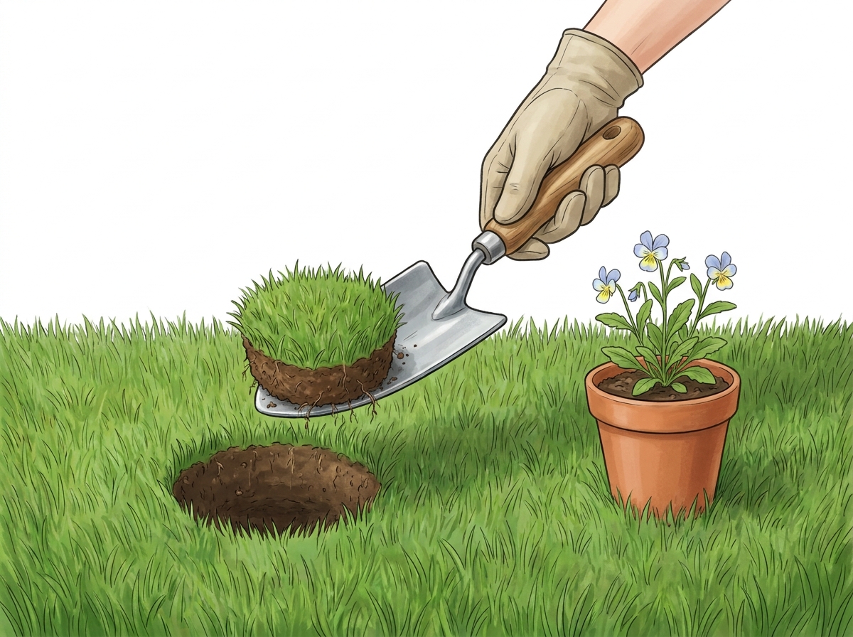 Creating a planting hole for a wildflower plug.