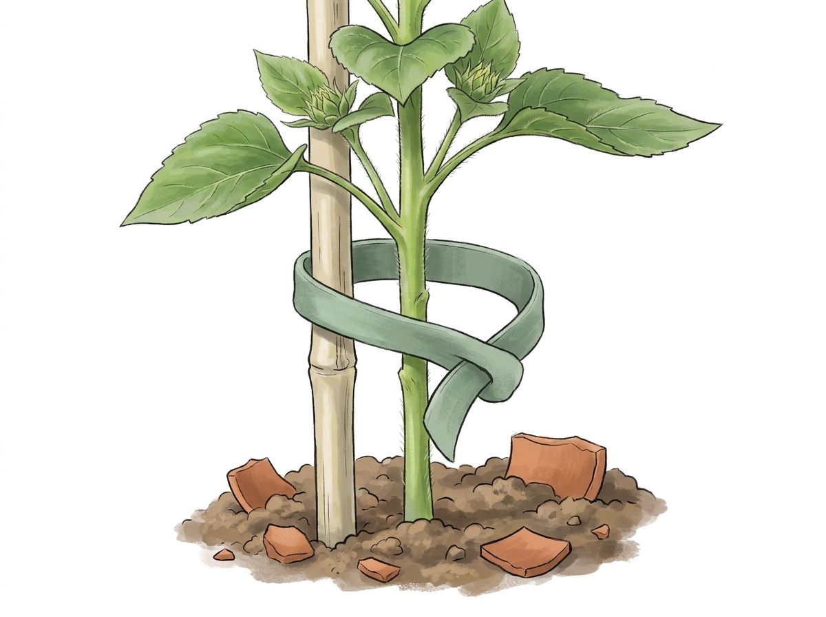 Helping your sunflower stand tall with a stake.