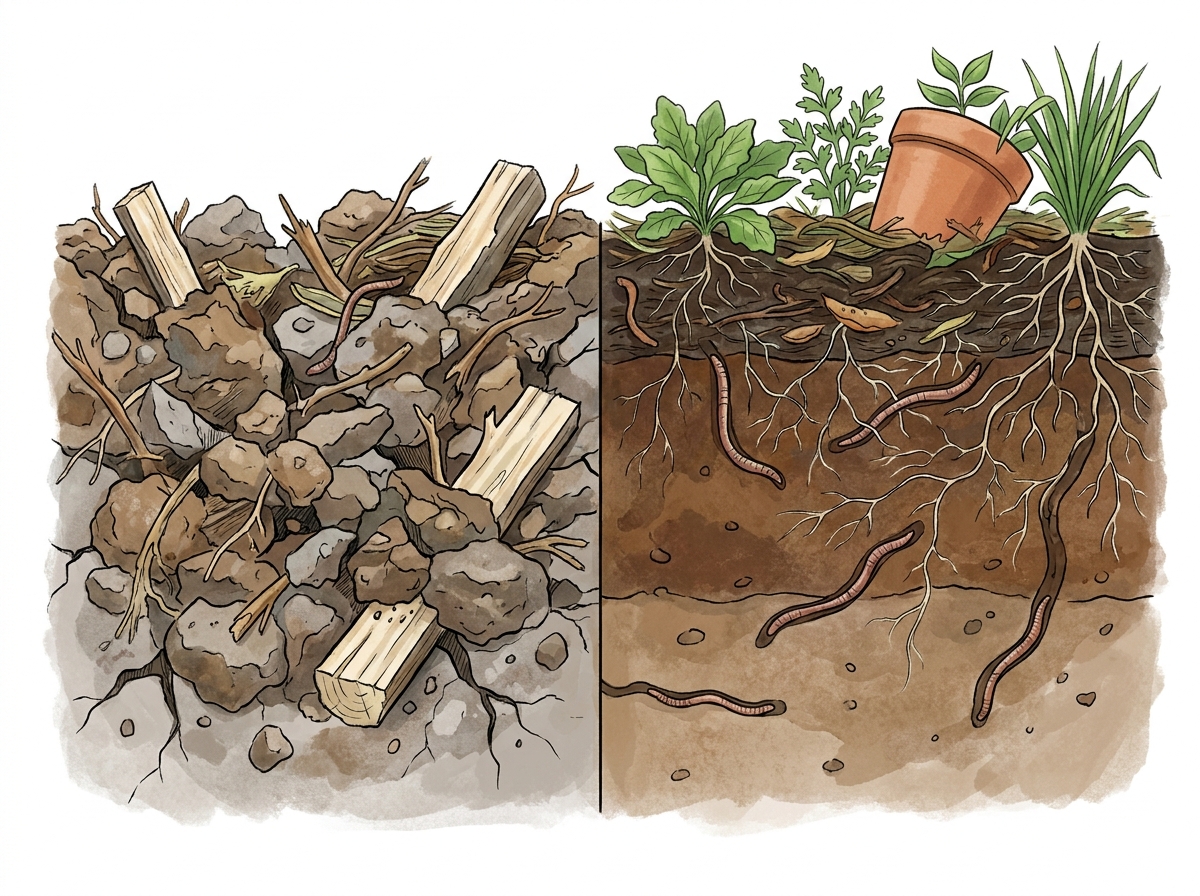 Comparison of soil structure: tilled versus no-dig undisturbed profiles.
