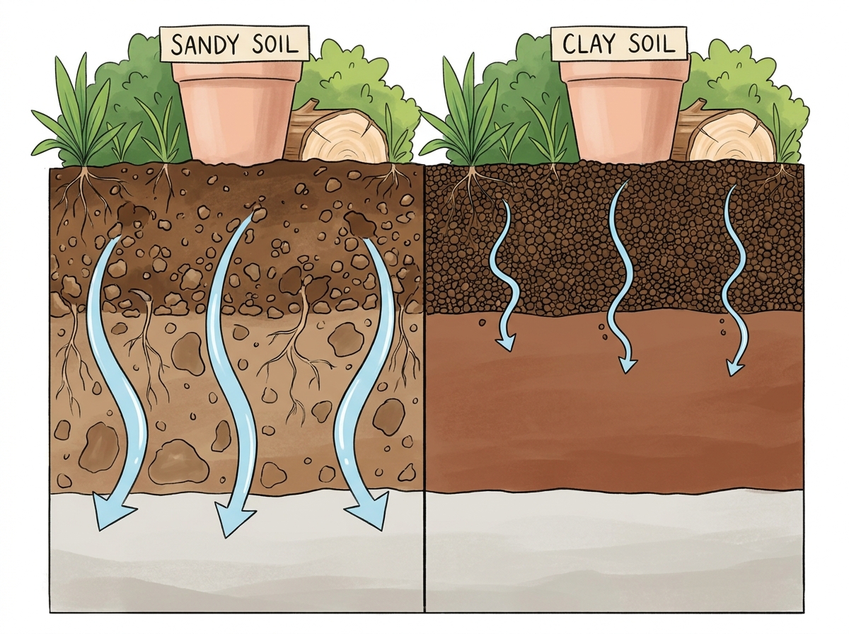 Sandy soils drain quickly, meaning less water is available for plants.