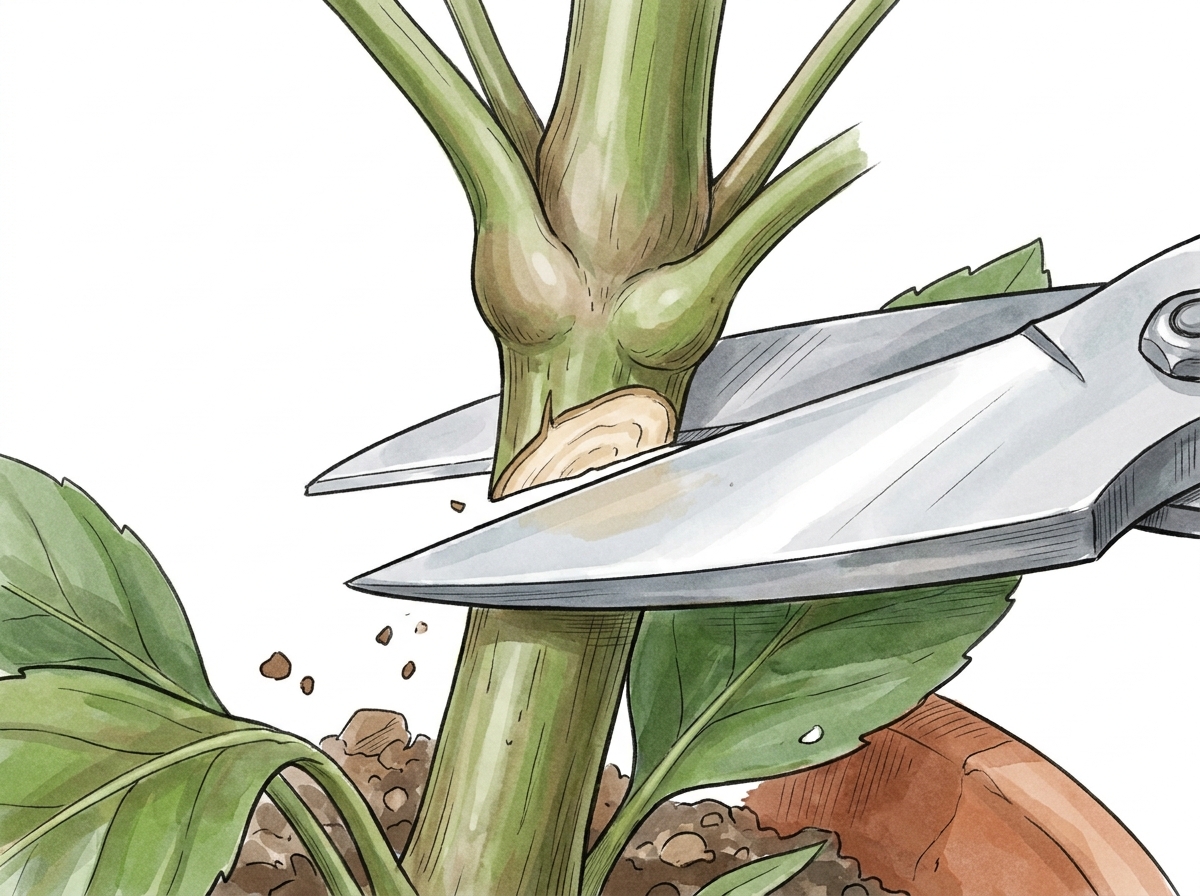 Precision cutting just below a node is crucial for successful root initiation.
