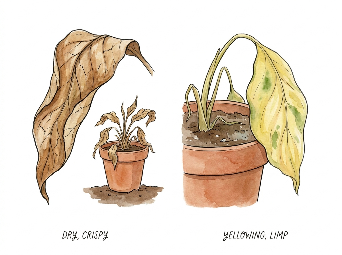 Spot the difference: drought stress (left) vs. overwatering (right).