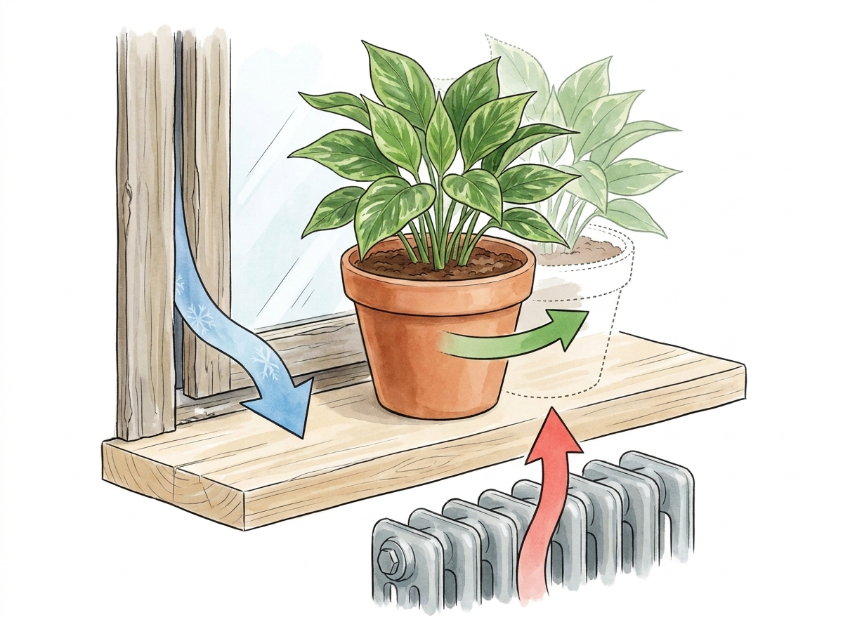 Position plants away from cold drafts and direct heat sources.