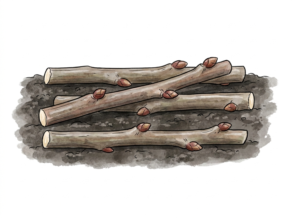 Ideal dormant scion wood: pencil-thick, straight, with healthy buds.