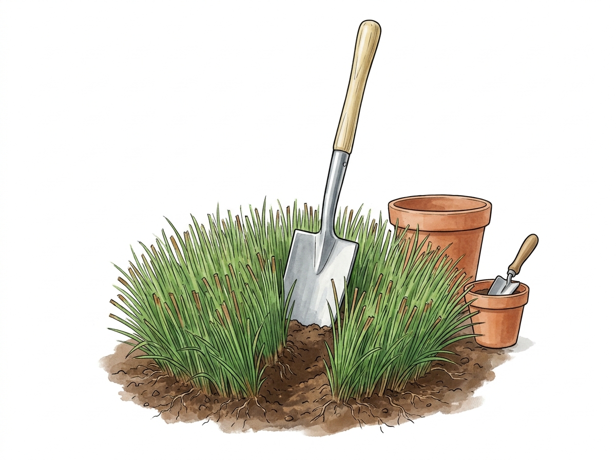 For tough, dense clumps, a spade or knife is essential for cleanly dividing the root system.