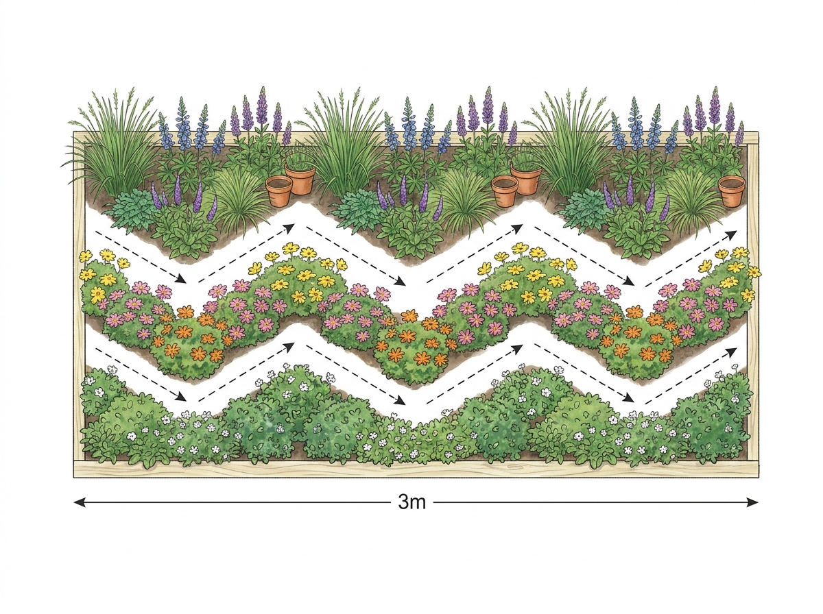 A planting plan for a 3-metre border using the 'drift' technique to ensure rhythm and repetition.