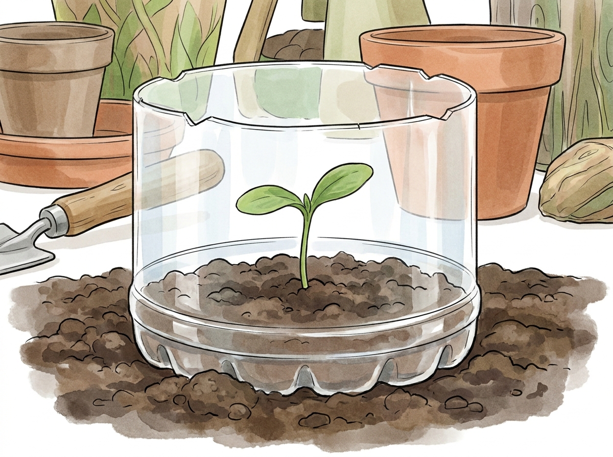 A simple cloche made from a recycled bottle provides a physical barrier against slugs for tender young plants.