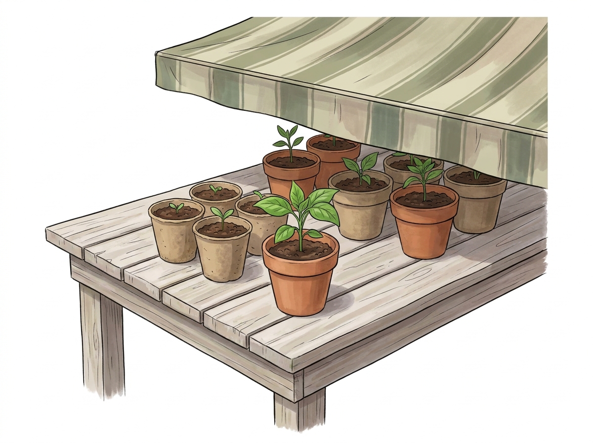 Initial sheltered placement on a patio.